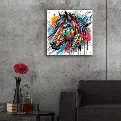  'Horse Portrait Abstract' by Rey Klimt Acrylic Glass Wall Art, 36" x 36"