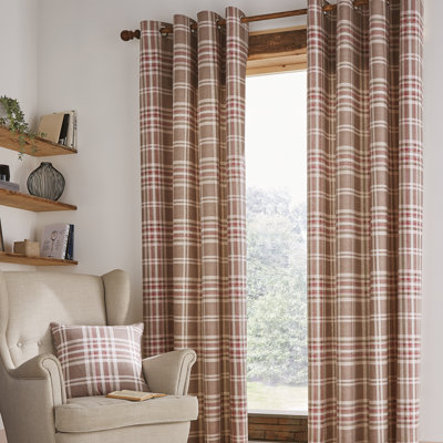 Tweed Check Unlined Eyelet Curtains