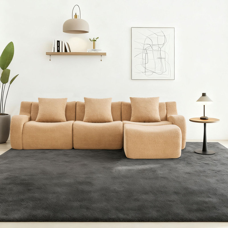 Canapé modulaire rembourré 3 places avec repose-pieds, Combinaison chameau, H 35,43 po x l 115,33 po x P 65,73 po