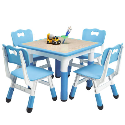 Kids Table & 4 Chairs Set, Height Adjustable Arts & Crafts Desk for Ages 2-10,,Graffiti Desktop, Non-Slip Legs, Max 300lbs, Children Multi-Activity Se by Ebern Designs