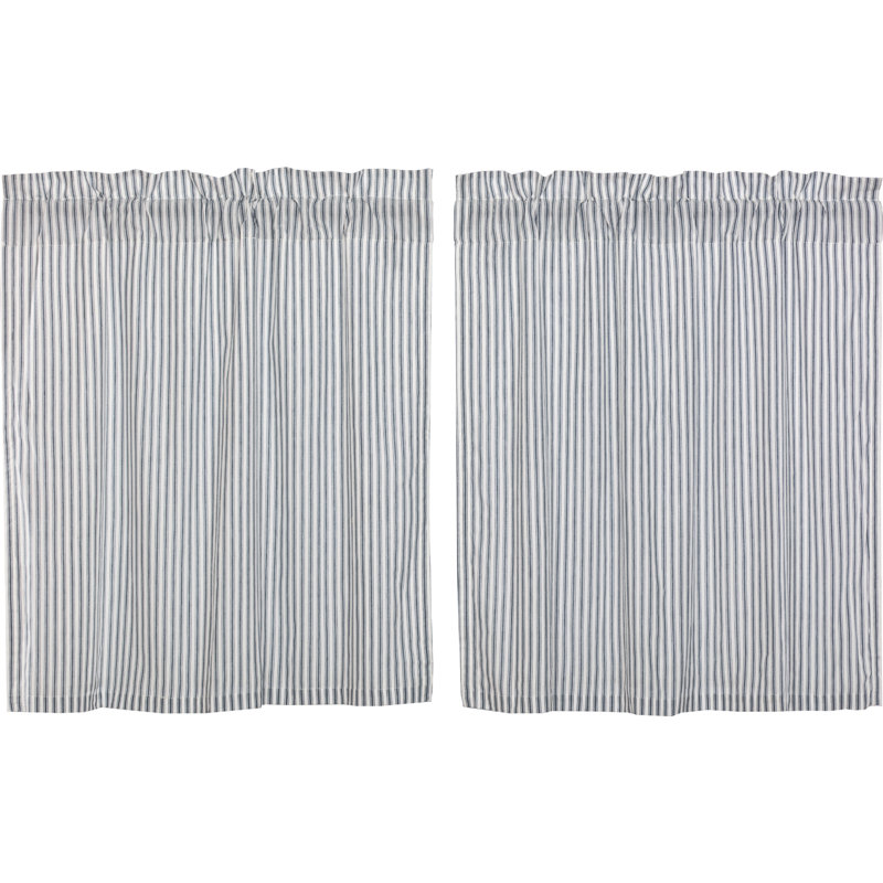 Rideau de café 72 po Sawyer Mill, L 72 po x H 36 po, Bleu denim / blanc cassé