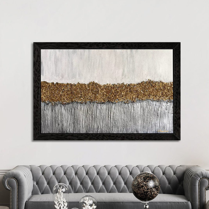Golden Formation by Nikki Chauhan - Floater Frame Painting on Canvas, Black, 66.04 cm H x 45.72 cm W