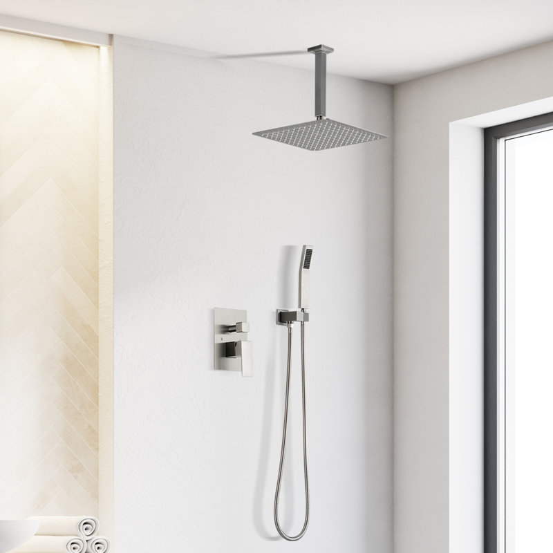 Rain Shower Head with Handheld Spray,Ceiling Mount,Include Shower Valve and Trim Kit   , Brushed Nickel