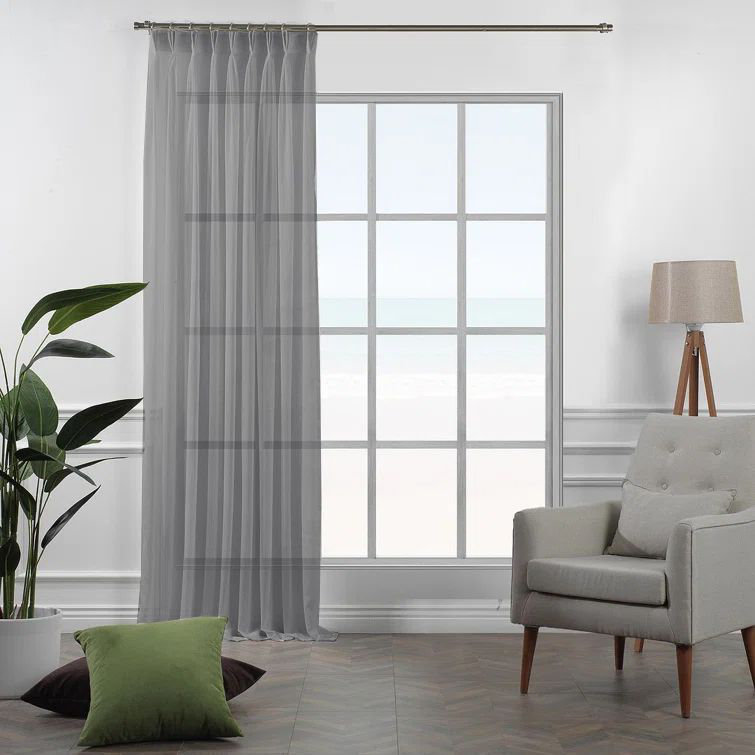 Pinch Pleat Extra Long & Exra Wide Silk Crep Single Panel Sheer, 75" W x 180" L, Gray