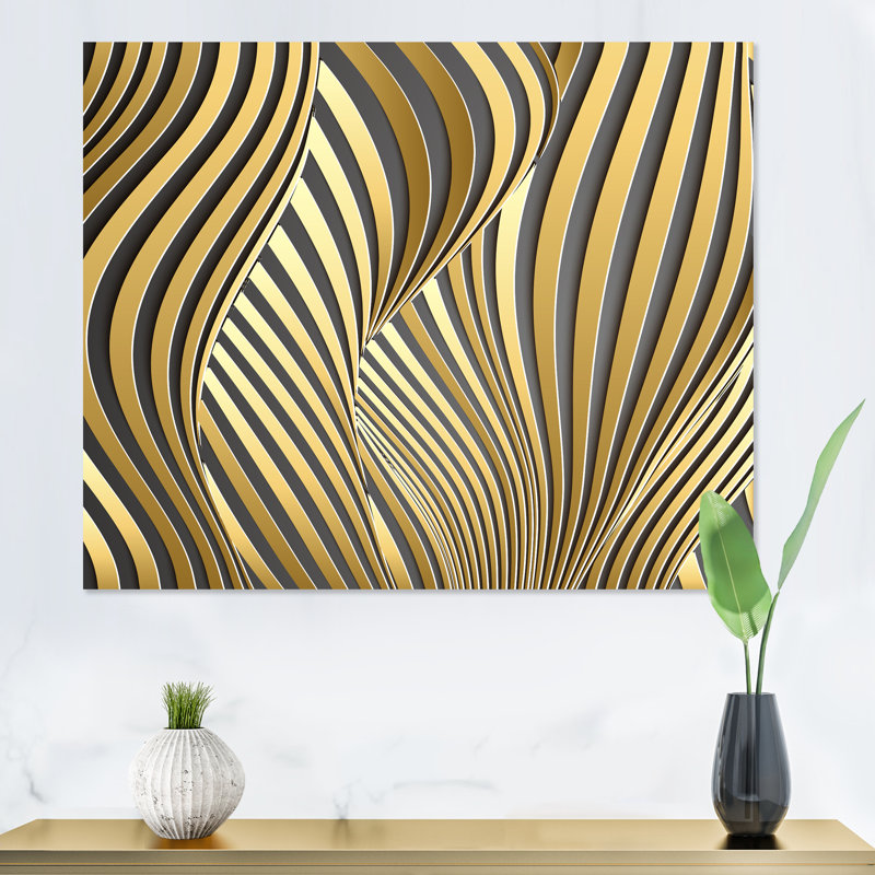 Wavy Luxury Gold Gradients I - peinture sur toile, H 16 po x l 32 po, Toile tendue