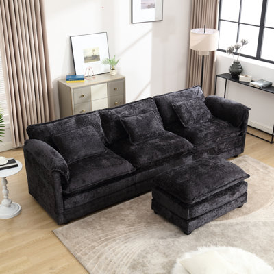 Living Room 112" Oversized Chenille L Shaped Comfy Modular , Memory Foam Cushions, Black Solid Wood Legs Sectional For Apartment, With Foam,