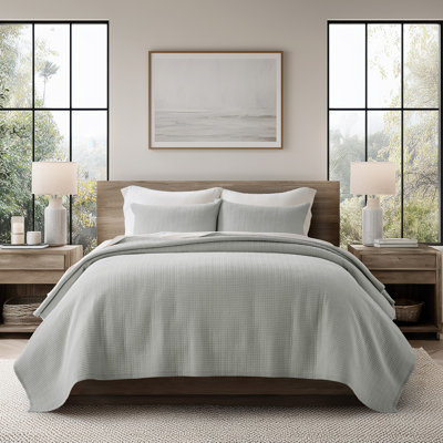 EverGrace 100% Cotton Quilt, Pre-Washed Modern Grid Stitch Lightweight Bedspread Coverlet For All Season, Oversized 3-Piece Quilt Set With 2 Pillow Shams