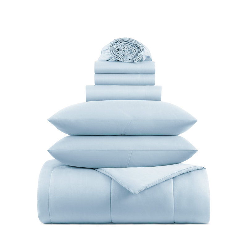 Arkwright 100% Polyester Soft All Season Bed in a Bag Comforter Set, Blue, Queen Comforter + 6 Additional Pieces
