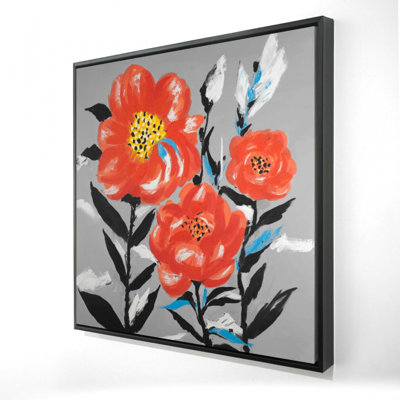 "Fleurs roses avec feuilles bleues" sur toile