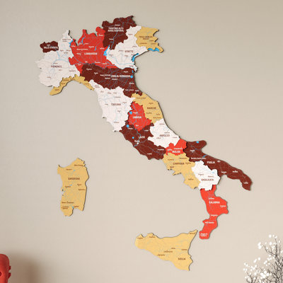 Carte murale 3D en bois coloré Italie - décor champêtre multicouches pour le salon, le bureau et la maison
