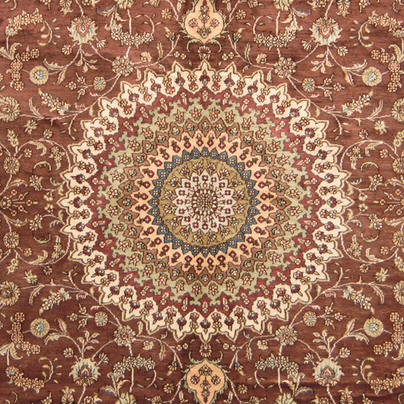 Tapis noué la brun/ivoire 8 pi x 10 pi "one-of-kind" Vonda