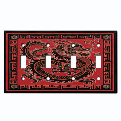 Couvercle de plaque d'interrupteur en métal; Emblème du dragon chinois traditionnel taille US 4