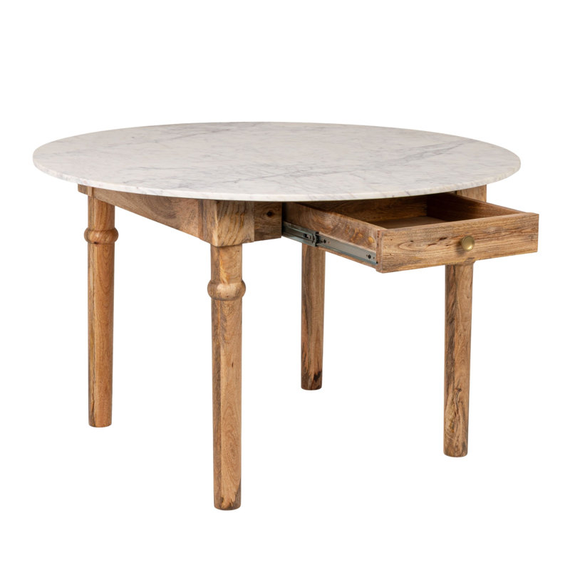 Mango Wood Dining Table With Drawer And Marble Top