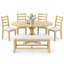 Ensemble de salle à manger extensible Cavressa 6 pièces, table à pied centrale en bois naturel avec rallonge amovible de 45 cm, 4 chaises à dossier échelle et banc de 112 cm-611896036