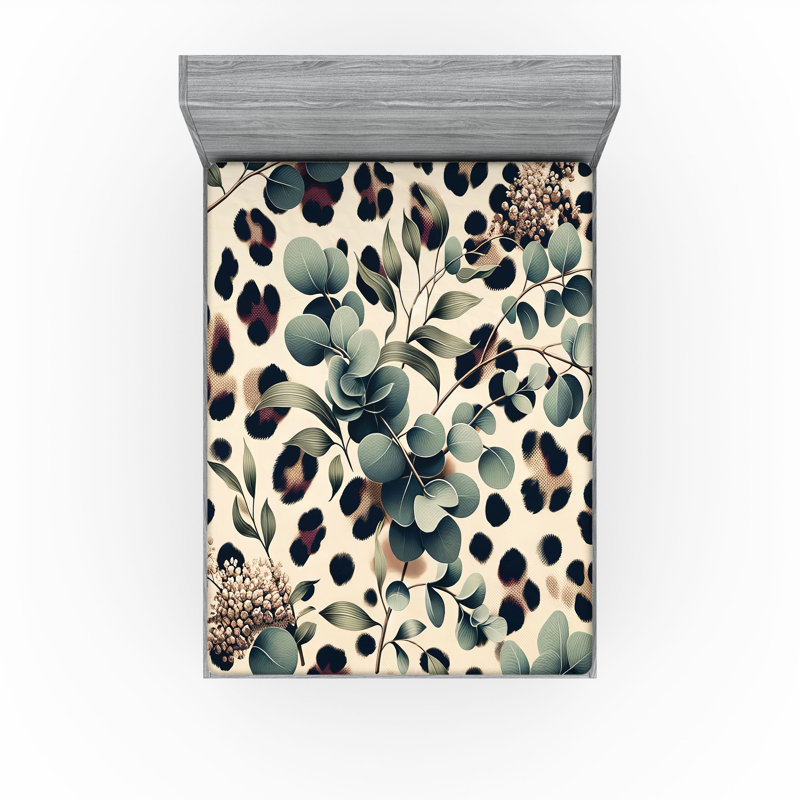 Drap-housse à motif léopard Ambesonne_ Feuille d'eucalyptus audacieux_ Vert chameau, Double