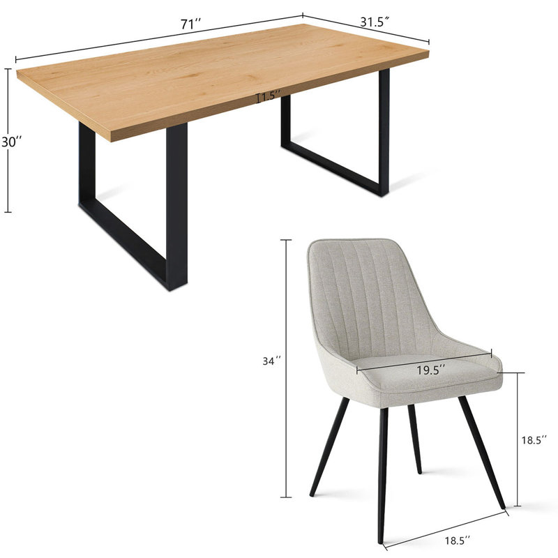 Audna 6-Person Upholstered Dining Set, Oak, Beige