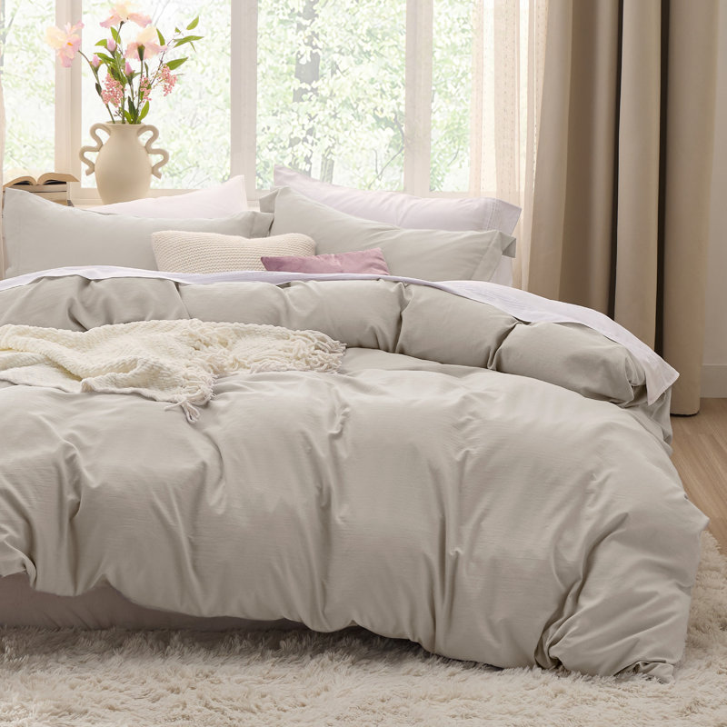 Bedsure Microfiber Duvet Cover Oversized King Size - Prewashed Cotton-Like Extra Soft Bedding Set (Set of 3), Linen