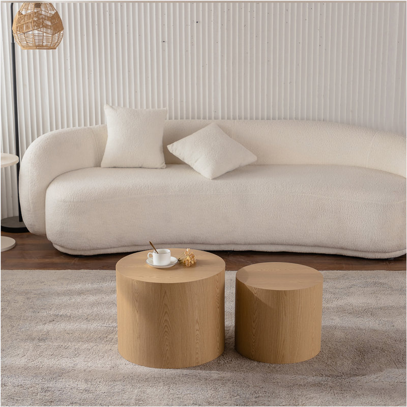 Natural Wood Round Nesting Coffee Table Set for Small Spaces