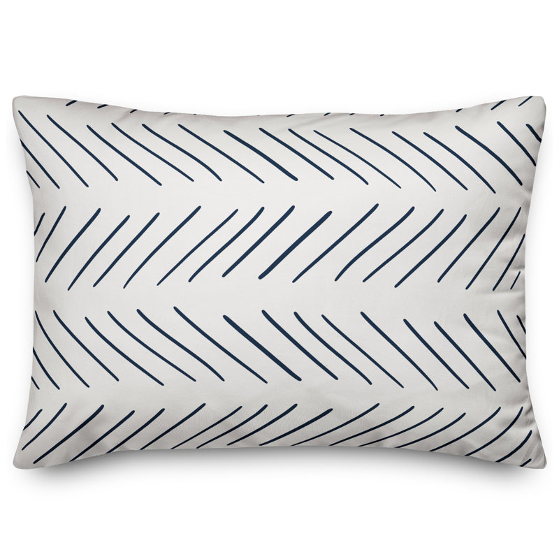 Baldridge Geometric Reversible Throw Pillow, Off White/Blue(stripes)