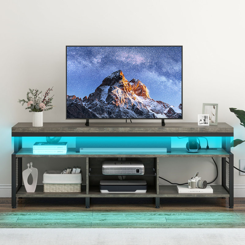 Industrial TV Stand with Sound Bar and LED Strip for TVs up to 70"