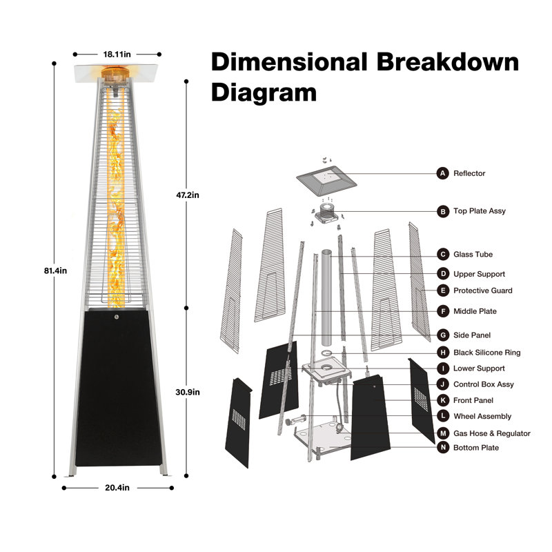 Pyramid Propane Standing Patio Heater, Black