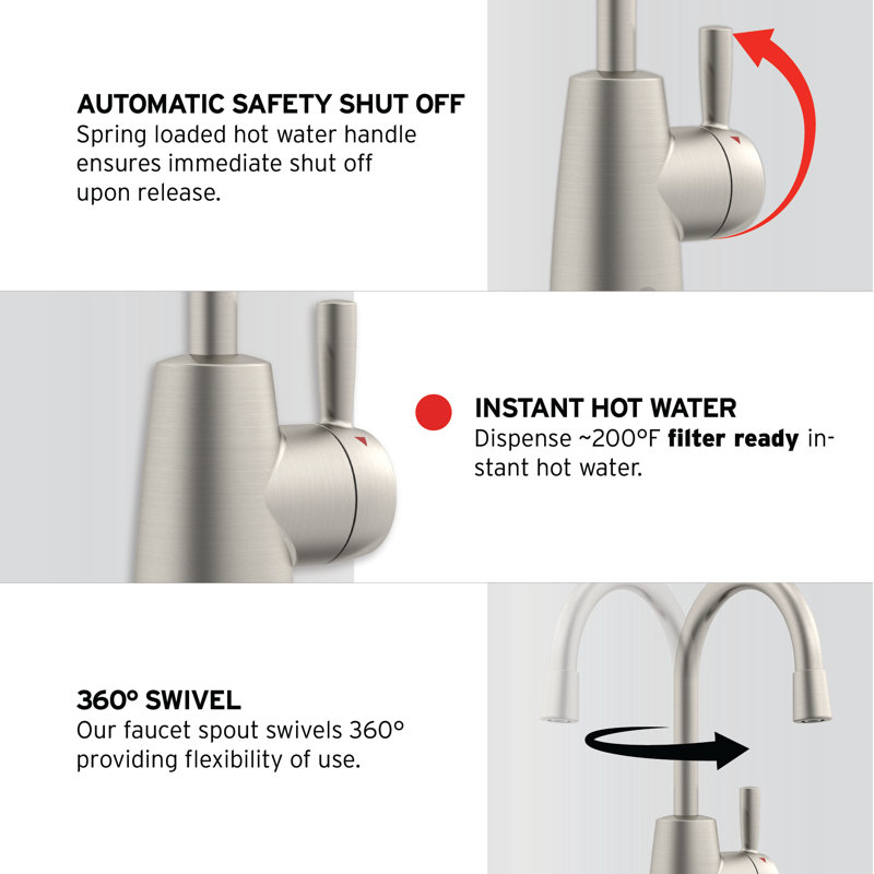HOT250 Instant Hot Water Dispenser System, Single-Handle 8.21 in. Faucet with 2/3-Gallon Tank, Satin Nickel