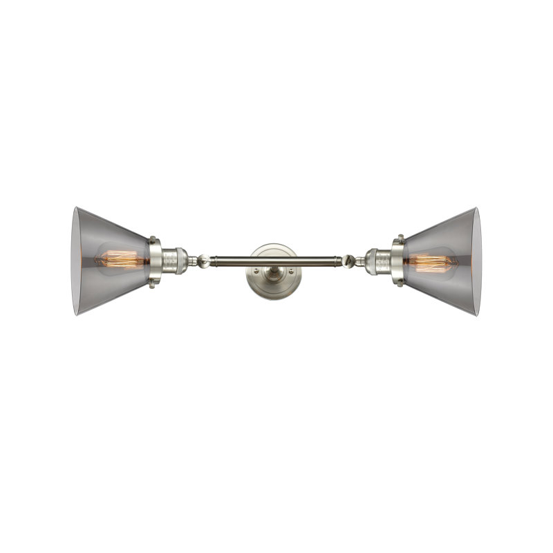 Éclairage pour meuble-lavabo 2 lumières rétro Lavalley, Boîtier blanc mat, Nickel satiné brossé, DEL