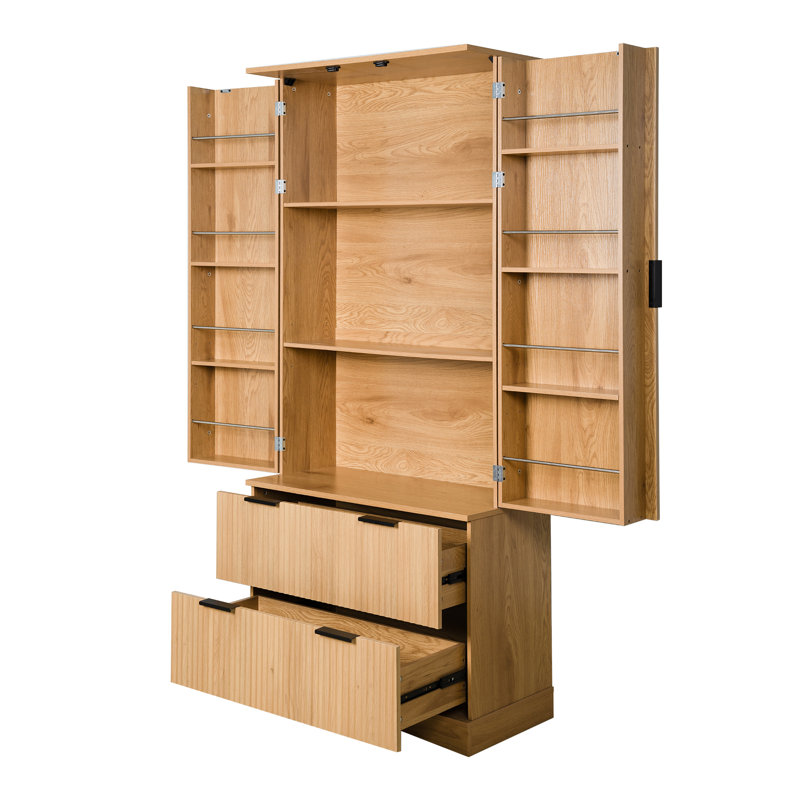 Armoire de salle de bain autoportante 71 po avec 2 tiroirs H 71 po, Oak