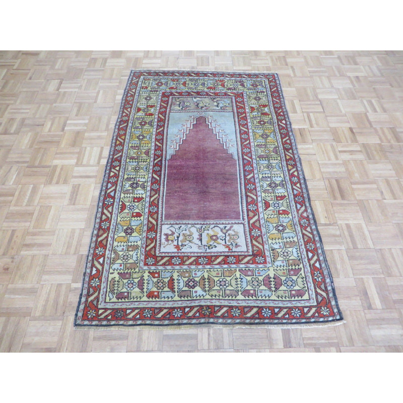 Tapis de zone en laine rouge/jaune 6 pi x 6 pi à main one-of-kind noué la Hurst