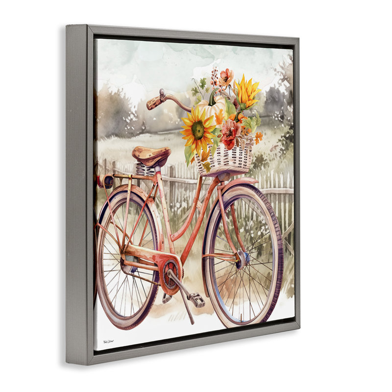 Art floral sur toile d'automne par Nicole DeCamp, H 18 po x l 18 po, Cadre flottant gris lustré
