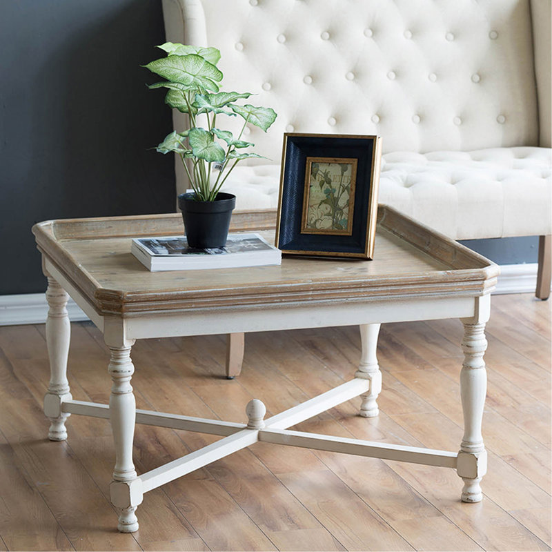 33x33x19" Square Coffee Table, French Country Tray Top Accent Table