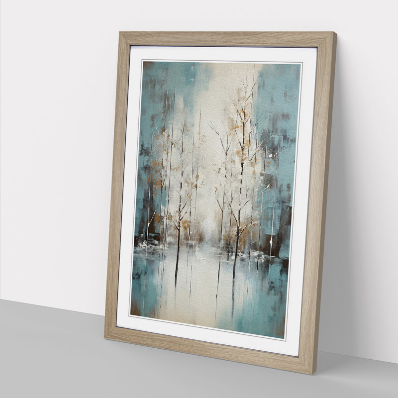 Winter Forest Abstract - Single Picture Frame Print on Wood, 34cm H x 25cm W x 2cm D, Oak