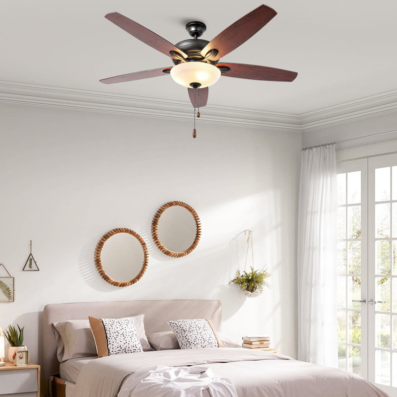 52" Oil Rubbed Bronze Ceiling Fan with Walnut Blades and LED Light