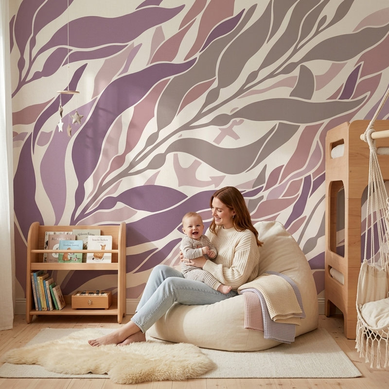 Papier peint botanique amovible sur fond blanc, 160 po x 108 po, Peler et coller