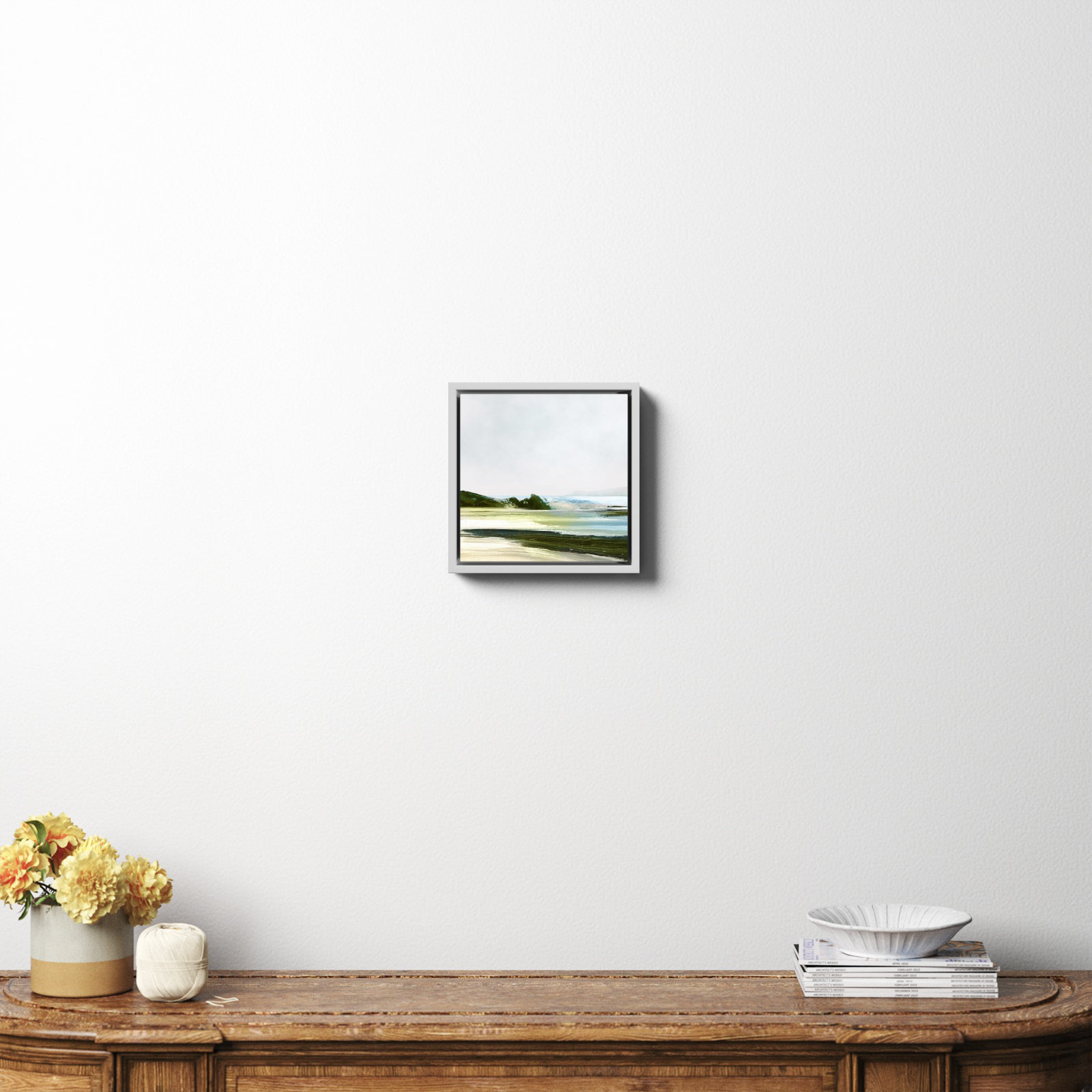 Padstow, No, 12" H x 12" W x 2" D, White Framed Canvas