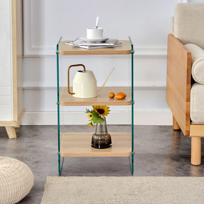 Trois niveaux de tables de chevet. La surface du panneau est en panneau de fibres à densité moyenne, avec des autocollants à grain de bois, et les deux côtés sont en verre trempé transparent. La conception est simple et généreuse, avec fonction de rangement. W1151P183690