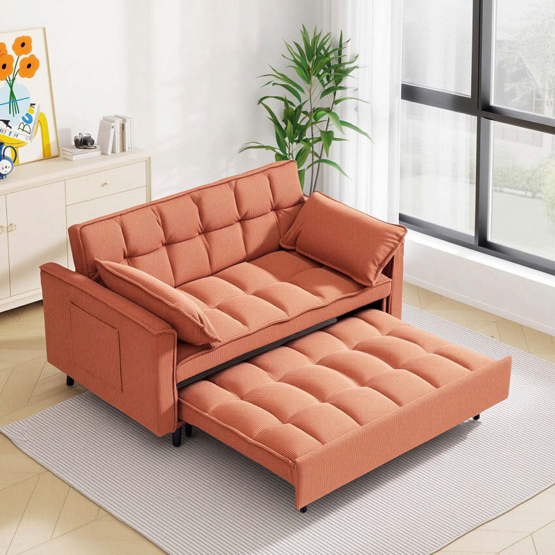 Canapé-lit modulaire en velours côtelé de 54,30 po avec causeuse et canapé-lit orange