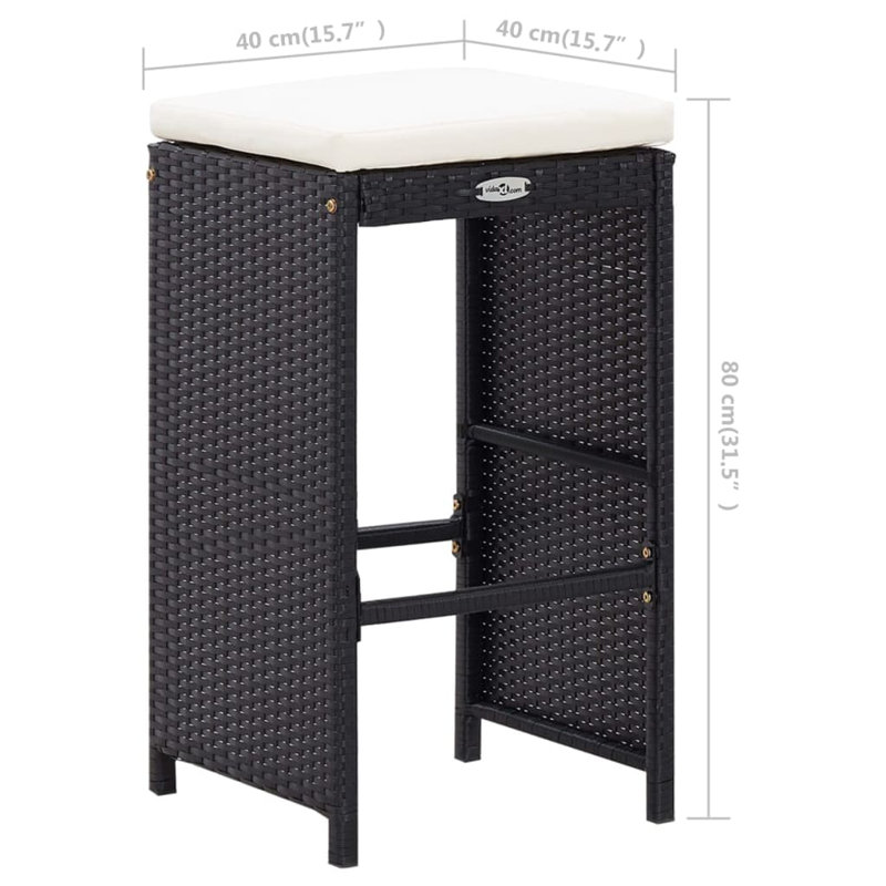 Patio Bar Set Outdoor Bar Table and Stools Poly Rattan and Glass Black