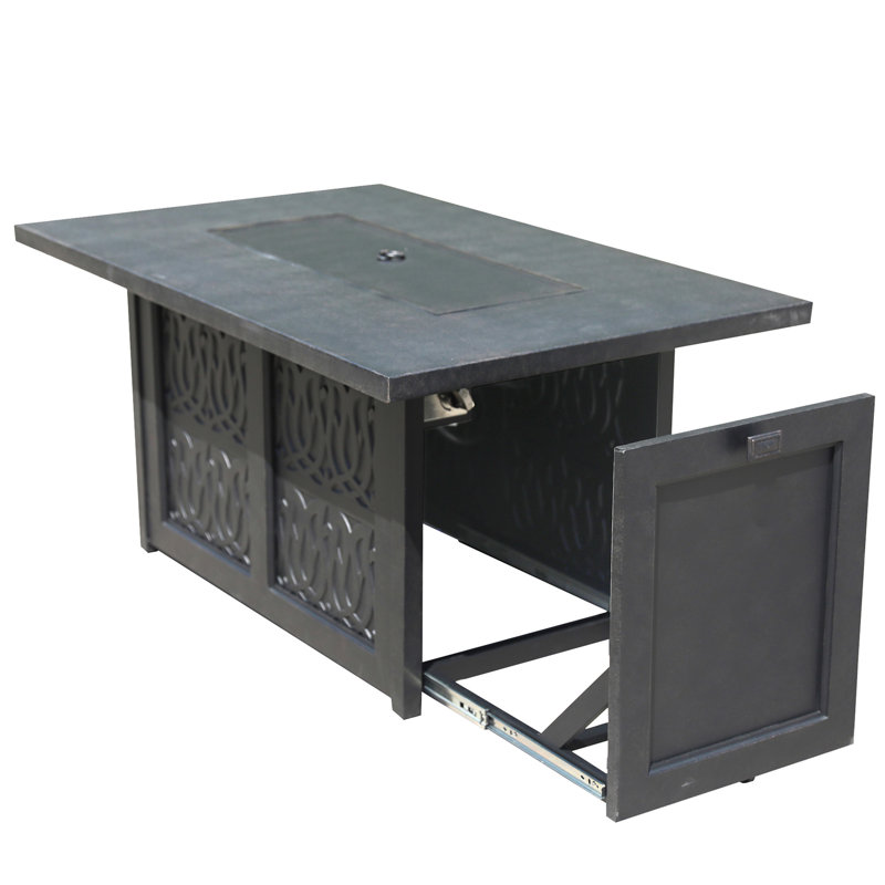 Table de foyer rectangulaire en aluminium de 50 po x 32 po avec verre et couvercle (seulement avec la table)