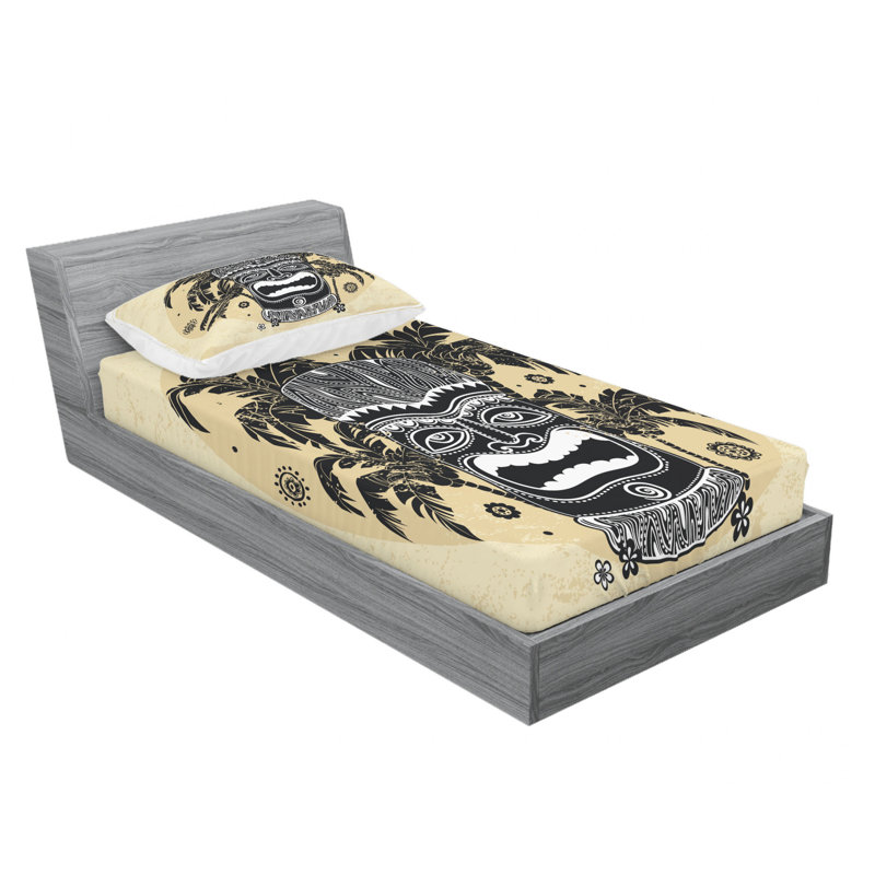 Ensemble de draps Hawaii Tiki Mask Palm Trees Ornate, Ensemble de draps pour lit simple TG avec drap-hou