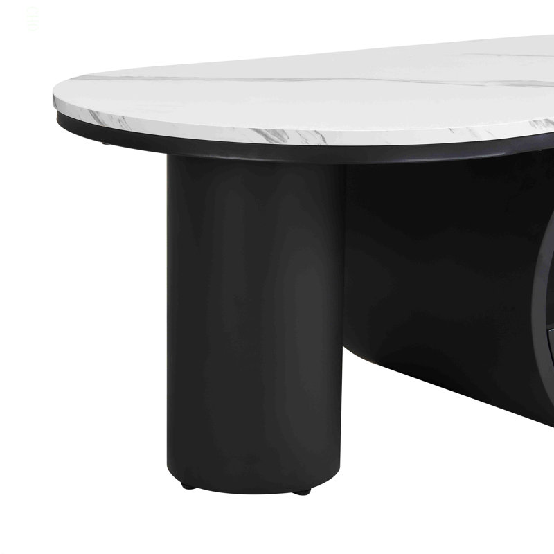 Table basse ovale de luxe moderne, table basse de 47,24 po avec tiroir de rangement, plateau en faux marbre, table centrale en métal pour le salon