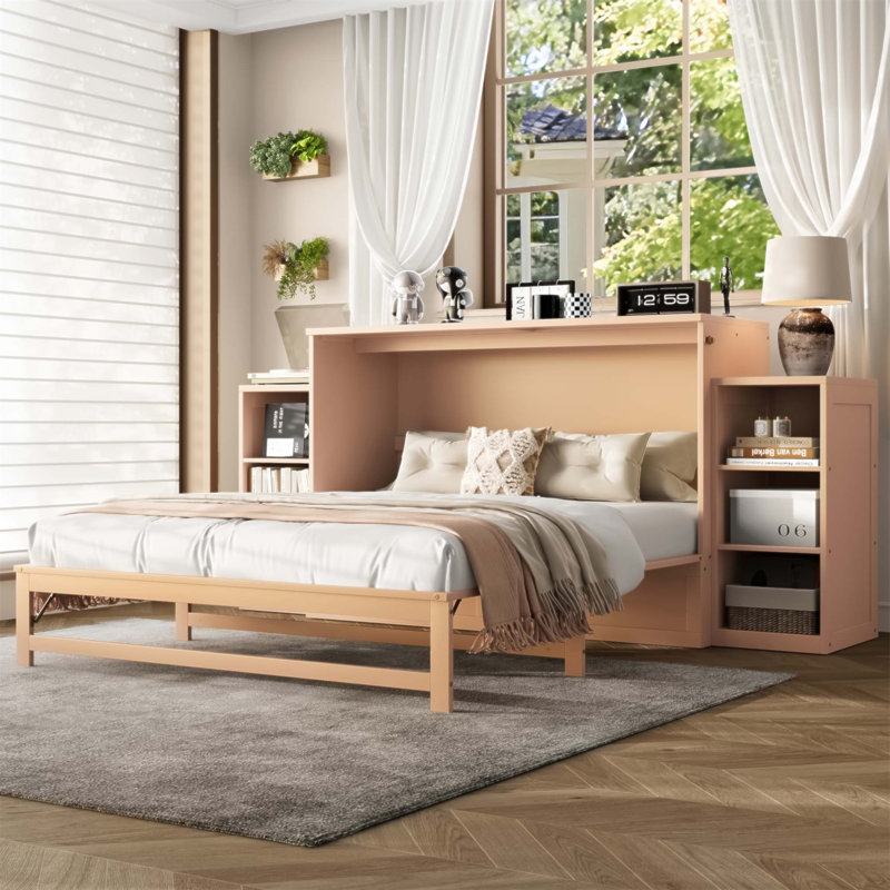 Lit escamotable avec tiroirs et tablettes de rangement spacieux, pour les chambres d'amis ou les chambres compactes, peu encombrant et élégant