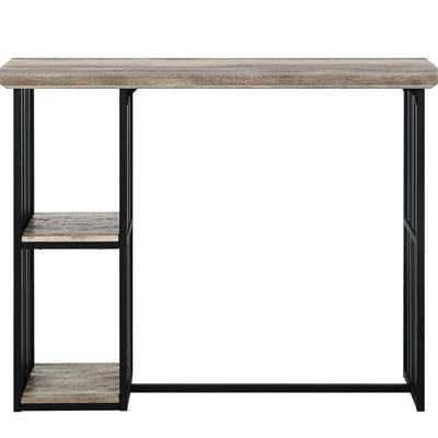 Table à hauteur de comptoir avec 2 tablettes - plateau en chêne et base en métal noir sablé - 2 tablettes pour des espaces pratiques