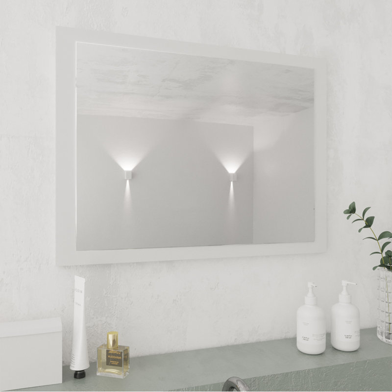 Villasenor Wood Flat Wall Mirror, White