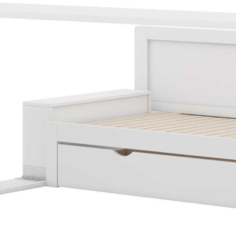 Daybed With Removable Desk, Storage Drawers & Hydraulic Side Table, White