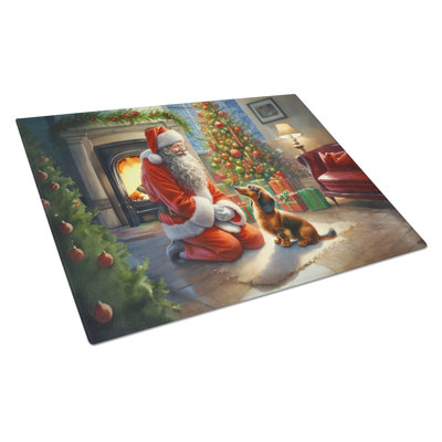Dachshund and Santa Claus Glass Cutting Board