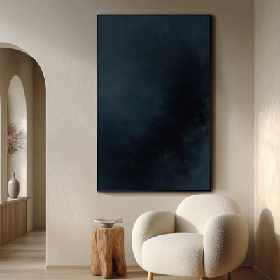Extra Large Wall Art Fabric Print - Dark Abstract Art Moody Navy & Black Contemporary Artwork Decor for Living Room or Bedroom - "Frame Assembly Required (Unfinished Frame)"
