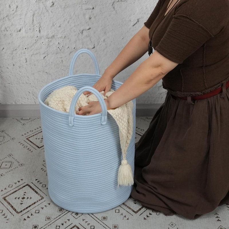 Panier à linge en corde de coton, panier à vêtements, panier de rangement pour le salon