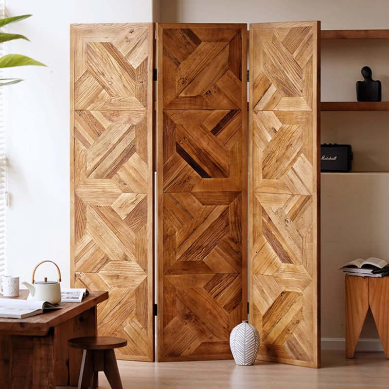 Paravent 3 panneaux en bois massif brun, H 65,35 po x l 54,33 po x P 1,97 po