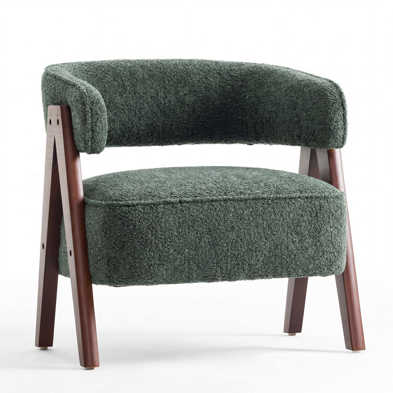 Jaytin Full Assembled Upholstered Armchair Boucle Fabric Accent Arm Chair Wingback Vanity Chair, Dark Green